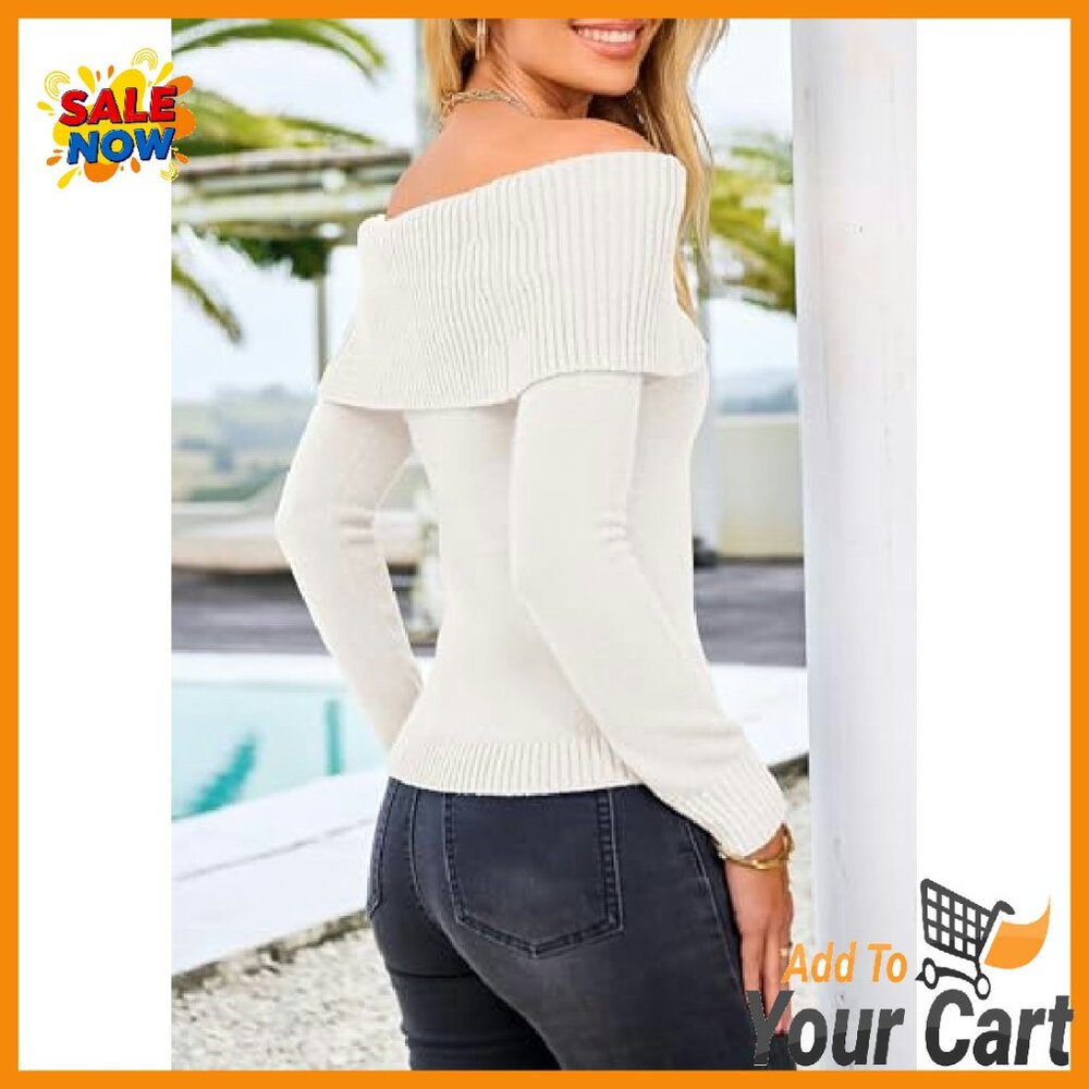 Off Shoulder Ribbed Knit Pullover Sweater Long Sl… - image 3